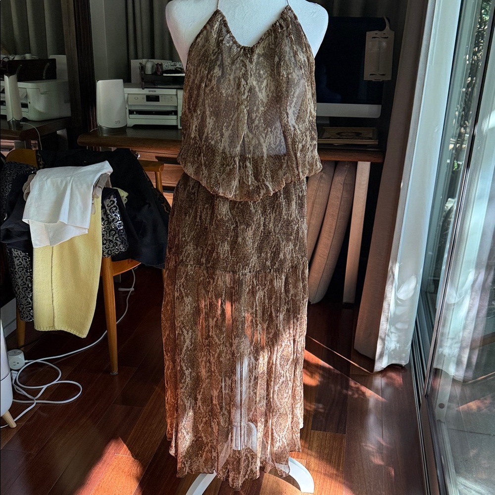 Zara Textured Brown Halter Dress